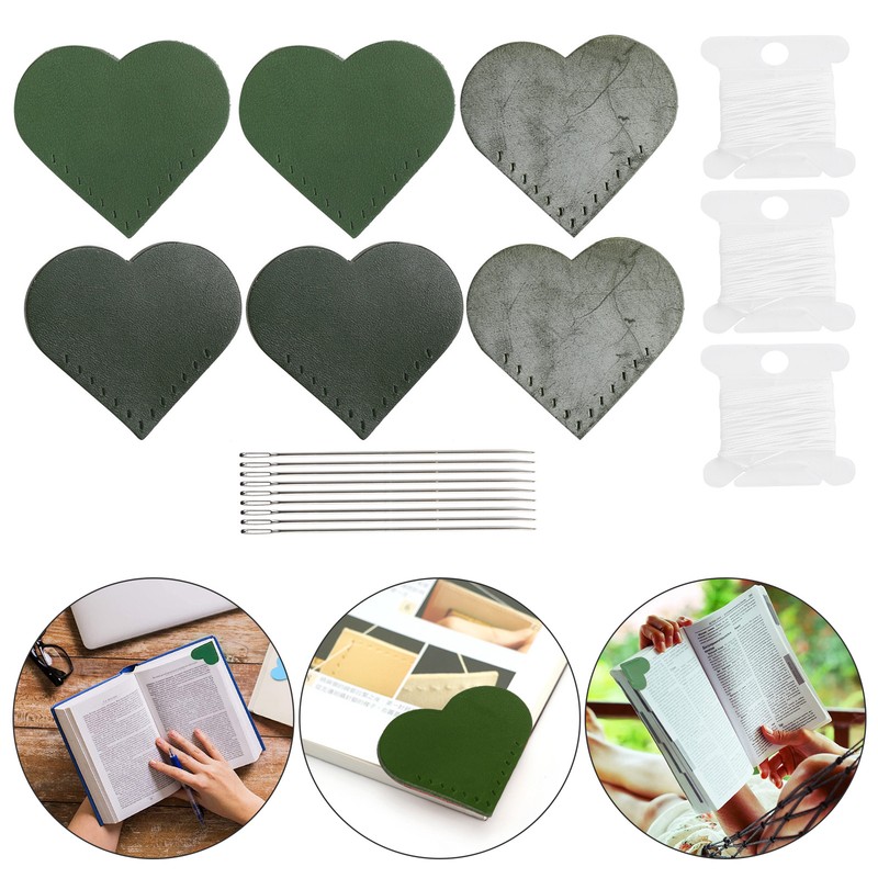 3 Set Page Corner HandMade HeartShaped Leather Bookmark Making Fabric