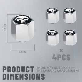 Skull Car Wheel Tire Valve Stem Caps, Airtight Dust Proof Covers with O Rubber Ring, Universal Skull Valve Stem Caps for Cars, SUVs, Bike, Trucks and Motorcycles, Tire Caps 4 Pack (Sliver White)