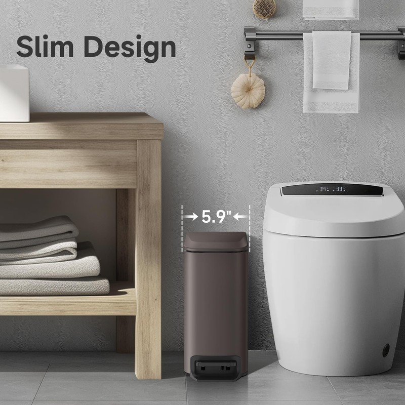 TIPGO Slim Bathroom Trash Can with Lid Soft Close, Step