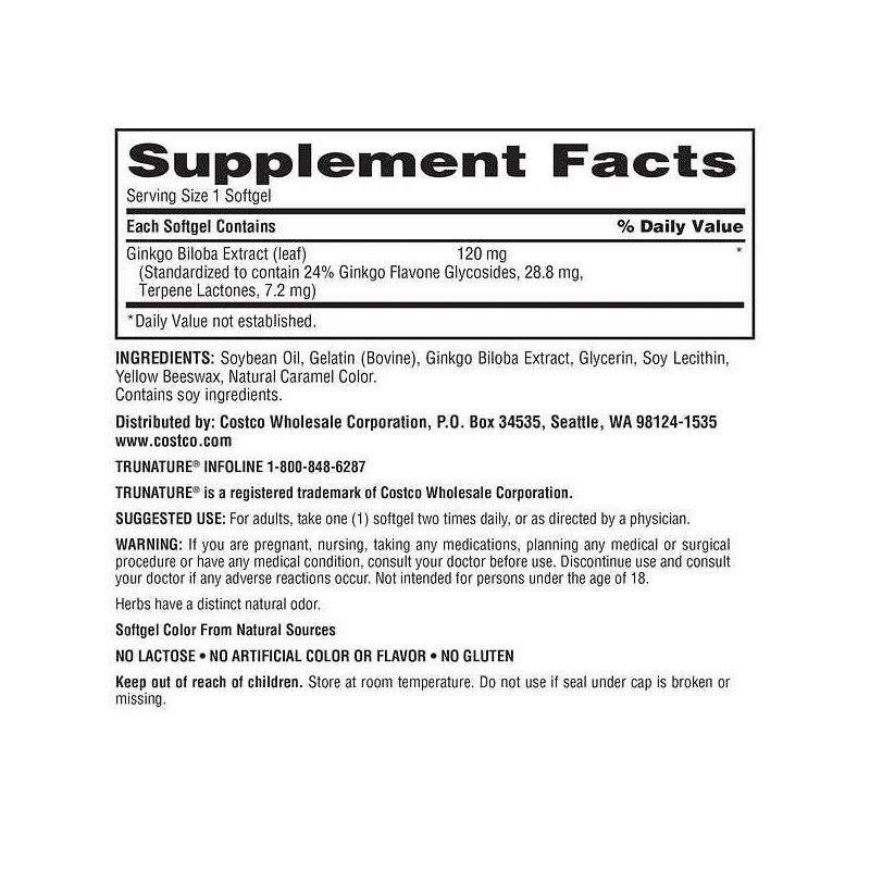 OProCyn Trunatural Ginkgo Biloba 340 Softgels Brain Health Supplement 340