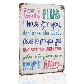 Hesanqian Vintage Funny Metal Tin Sign - Inspirational Bible Verse Wall Art Decor - “For I Know The Plans I Have For You” Scripture Sign - Christian Home Office Prayer Room Decor - 8x12 Inch
