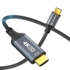 Sonero® 4K USB-C auf HDMI Kabel, HDMI Stecker auf USB-C Stecker, 4K 60Hz, 18GB/s, Baumwollmantel, grau/schwarz, 1,00 Meter