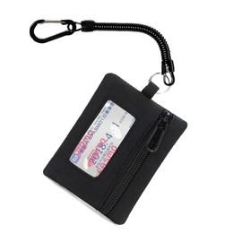 Pass Case, Coin Pocket, Wallet, Card Case, Commuter Holder, Extendable, Cord, Outdoor, Includes Carabiner, Unisex, Kids, Compact, Coin Case, Card Slots, Black
