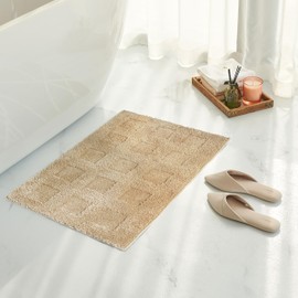 Waffle Plaid Khaki Luxury Bathroom Rug, 20x32 inch Fluffy Soft and Absorbent Microfiber Bath Rugs, Non-Slip Plush Shaggy Bath Carpet, Bath Mats for Bathroom Floor, Tub and Shower