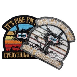 Tavashome Bundle 2pcs It's Fine I'm Fine Everything is Fine Embroidered Iron on Sew on Patches, Funny Fine Cat Kitten Humor DIY Patch, 3.07" x 2.95" Sized, Tactical Morale Badge Decal Patch