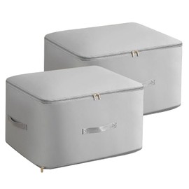 ALLOMN Clothes Storage Bags, 2 Packs Foldable Storage Boxes with Lid Underbed Wardrobe Storage Bag Organiser with Carry Handles for Clothes Duvet Blankets Bedding Shoes (Grey)