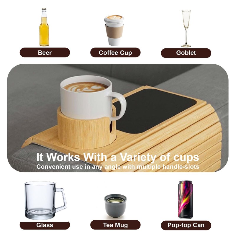 MAGIC BAMBOO Couch Cup Holder Tray, Bamboo Sofa Armrest Tray