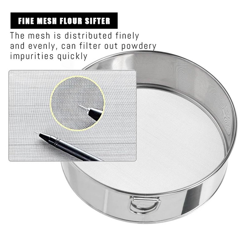 Flour Sieves Stainless Steel Kitchen Sieve Fine Mesh Round Flour