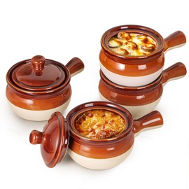 LIFVER French Onion Soup Servers, Ceramic Soups with Handles, 18 OZ Servers for Cereal, Chili, Stew, Sets of 4