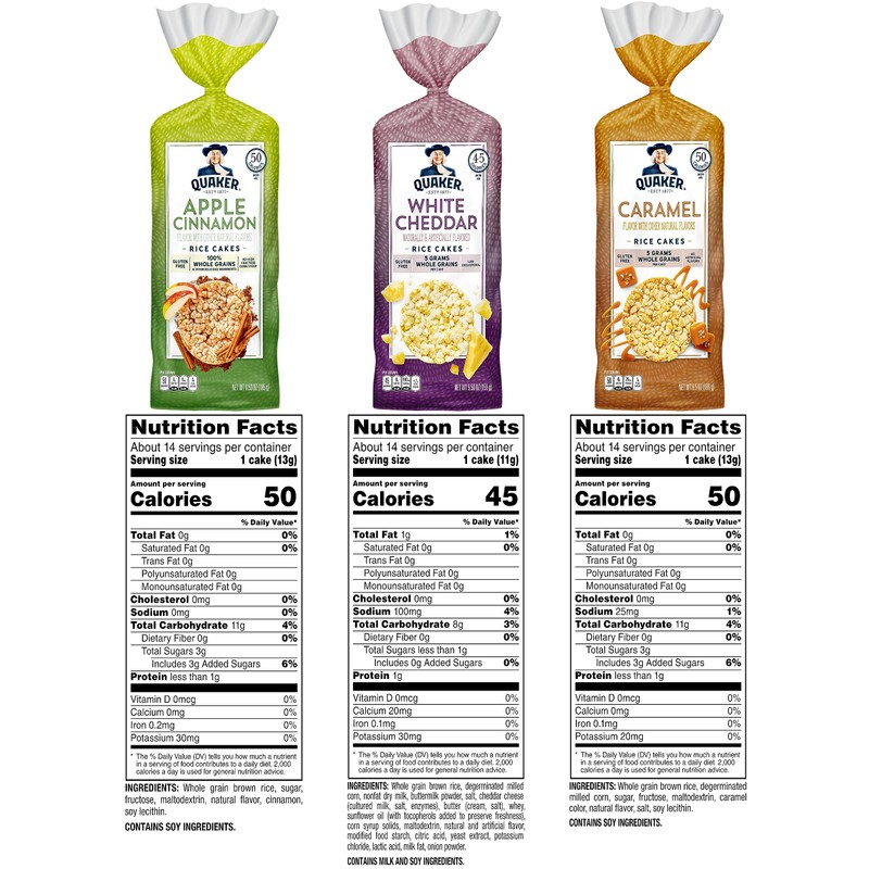 Quaker Large Rice Cakes, Gluten Free, 3 Flavor Variety Pack,
