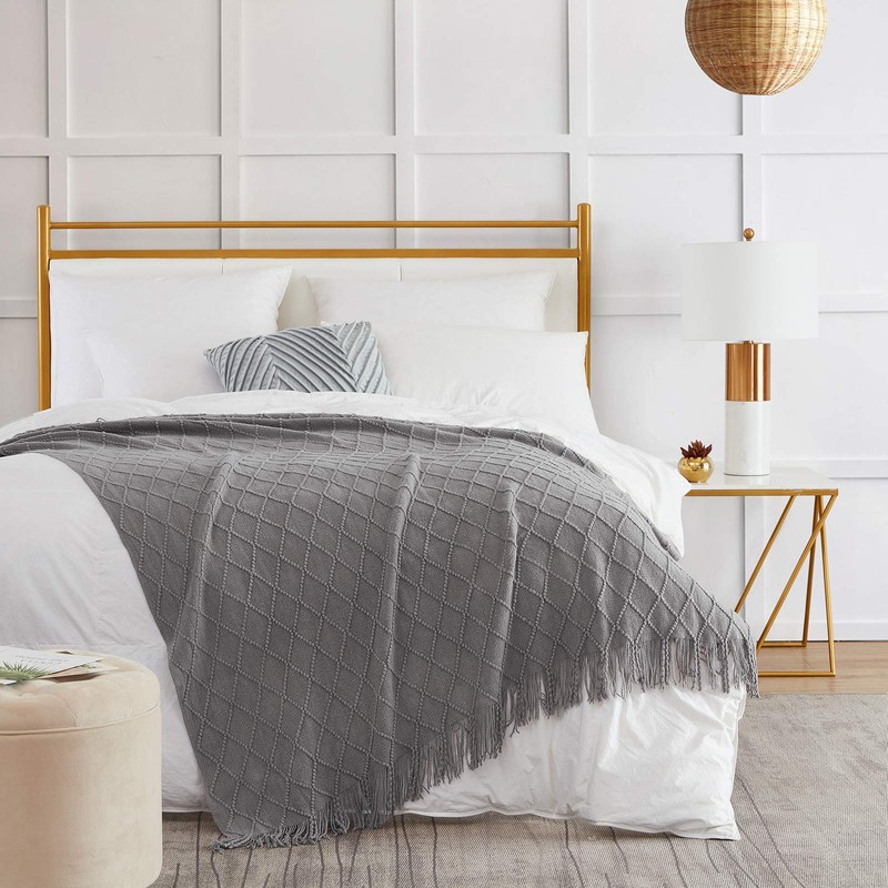 BOURINA Textured Solid Soft Sofa Throw Couch Cover Knitted Decorative