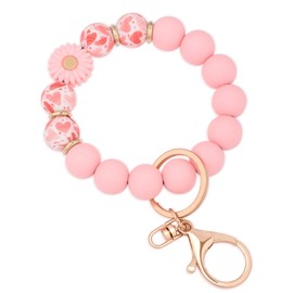 Donouzair Silicone Beaded Wristlet Keychain,Key Ring Bracelet Key Chain Cute Car Keychains for women(Pink)