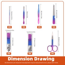 Tanstic 7Pcs Professional Manicure Set, 7 in 1 Carbon Steel Personal Care Nail Clipper Kit Nail Care Tools Pedicure Kit Nail Scissors and Clipper with Leather Travel Case (Colorful)