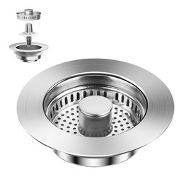 Feirdhoo 3-in-1 Pop-Up Drain Strainer Kitchen Sink, Stainless Steel Sink Plug and Drain Plug with Anti-Clogging Basket, Sink Strainer for Sink Bore 75-86 mm, Sink Strainer