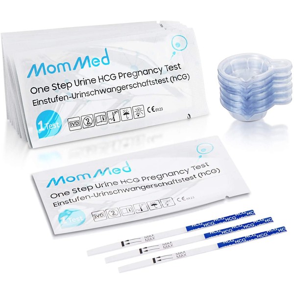 MomMed Pregnancy Test Strips, Home Pregnancy Test Kits, 55-Piece Pregnancy Test Strips with Bonus 55-Piece Urine Collection Cups; Quick and Reliable Early Pregnancy Test Detection, Over 99% Accuracy