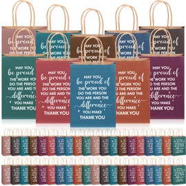 ReliThick 100 Pcs Employee Appreciation Gifts Bags Bulk May You Be Proud of The Work You Do Paper Bags Team Inspirational Gifts for Teachers Coworkers Volunteer Staff Nurses Week Appreciation(Retro)