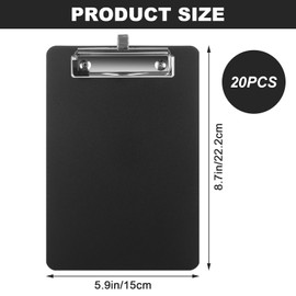 20 Pack Mini Clipboards with Pen Holder, 6 x 9 Inch Balck Clipboards, A5 Memo Plastic Clipboard Bulk Small Clip Boards for School Office Restaurant Cafe Hotel Shopping List (Pen not Included)
