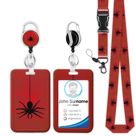 Spider Lanyards for ID Badges, Funny Red Spiderweb Retractable Badge Reel with Swivel Belt Clip, ID Badge Holder with Breakaway Lanyard, Badge Clip for Nurse Teacher Kids