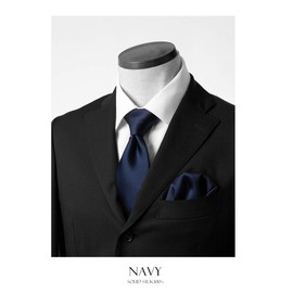 Style Equal Necktie, 100% Silk, Made in Japan, For Weddings, Business, Plain, Kyotango Weave, navy