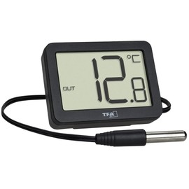 TFA Dostmann 30.1066.01 Digital Indoor/Outdoor Thermometer with Waterproof Temperature Sensor, Maximum and Lowest Values, with Magnet/Stand, Black
