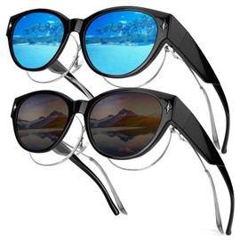 Hifot 2 Pack Polarized Fit Over Glasses Sunglasses Womens Men, Trendy Sunglasses Over Glasses With UV400 Protection, Round Frame Sun Shades for Driving Fishing Cycling Traveling