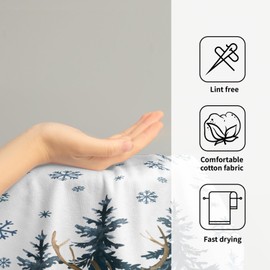 Imiss Blue Forest Deer Hand Towels Set of 2，Snowflake Reindeer Fingertip Towels Pine Tree Decorative Bathroom Towel 14.4 x 28.3 Inch for Winter Xmas Holiday Decor