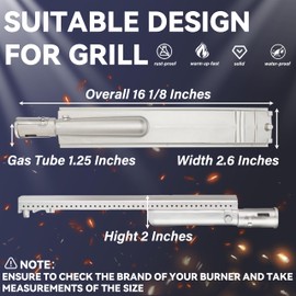 1 PC 16-1/8 304 Heavy Duty Cast Stainless Steel BBQ Premium Gas Grill Burner Replacement Part for Bull,Cal,Flame,Blaze,Turbo,Beefeater,Lion,Thermos,CharBroil,Jenn Air,Nexgrill,Aussie, Bakers Chefs