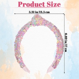 Kifmurase 2 Pcs Sequin Knotted Headbands for Girls, Sparkle Wide Headband Top Knot Glitter Hair Bands Pink Purple Sparkly Hair Band for Girls Party Performance
