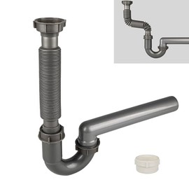 Expandable and Flexible P-Trap, 1-1/2" Sink Drain Pipe Kit, Wall Drain, For Kitchen Sink