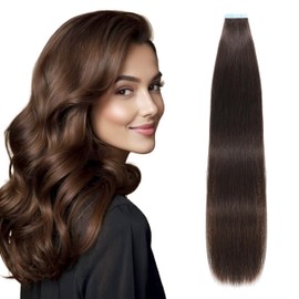 Tape in Hair Extensions Human Hair 14 Inch Dark Brown 20pcs 40g/pack Straight Seamless Weft Skin Invisible Thick Human Hair Tape in Extensions for Women (#2, 14 Inch)