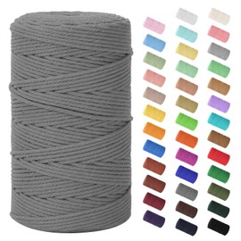 Macrame Cord 3mm x 220Yards (656Feet), Natural Cotton Macrame Rope - 4 Strands Twisted Macrame Cotton Cord for Wall Hanging, Plant Hangers, Crafts, Gift Wrapping and Wedding Decorations, Dark Gray