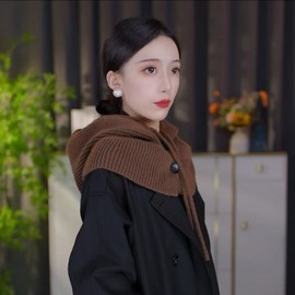 Baby Knitted Balaclava Fall Winter Hat with Button Neck lf3482 Free Size/Black 3ea