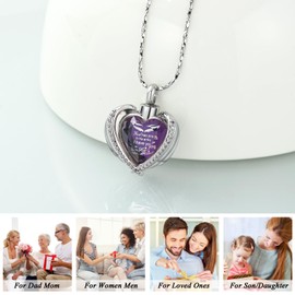 Imrsanl Angel Wing Heart Urn Pendant Necklaces for Women Girls Crystal Birthstone Cremation Jewelry Urns for Human Ashes Memorial Locket Keepsake Jewelry, Stainless Steel, stainless steel