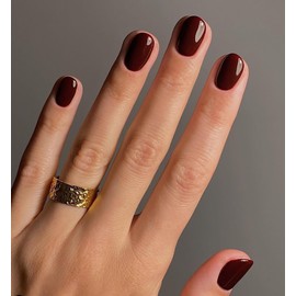 Wine Red Press on Nails Short Square SWEKKE Fake Nails Full Cover Fall False Nails with Nail Glue Red Solid Color Glossy Glue on Nails Acrylic Nails Artificial Nails for Women Girls 24Pcs