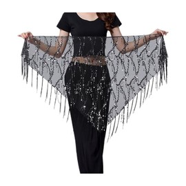 Women Belly Dance Hip Scarf, Sequin Tassels Triangle Tribal Wrap Skirt Waist Chain (AU, Alpha, One Size, Regular, Regular, Black)