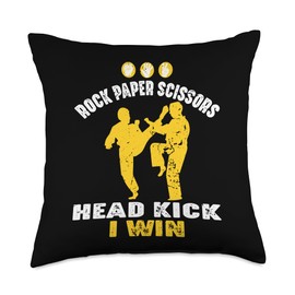 Rock Paper Scissors Head kick I Win Funny Saying Martial Art Throw Pillow