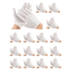 32 Pcs Cotton Gloves, 16 Pairs Soft Cotton Gloves for Dry Hand Moisturizing, Safety Work Gloves, Stretchable Lining Glove, Checking Gloves, Serving Gloves Moisturizing Gloves for Hand Spa (White)