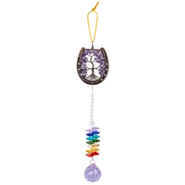 KYEYGWO Horseshoe Shape Crystal Tree of Life Hanging Ornament Reiki Chakra Stone Wall Hanger Decor for Home and Office, 7 Chakra & Suncatcher Pendant
