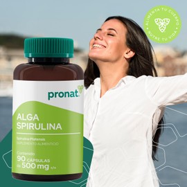 PRONAT | Alga Spirulina 100% Pura, Suplemento Alimenticio, 90 cápsulas de 500 mg