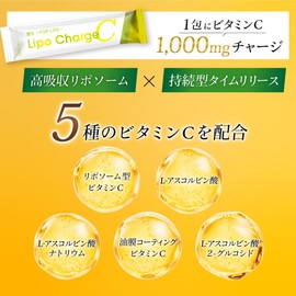 [豊生] Lipo Charge C 5袋入 リポチャージC 5包 5日分 リポソーム リポソームビタミンC ビタミンC誘導体 顆粒 レモン ライム 5種類 持続型 システインペプチド含有酵母エキス ビタミンD 美容 サプリ 国内製造 (5日分)