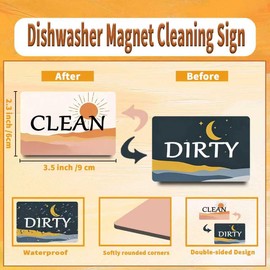 QIUHGZJX Funny Dishwasher Magnet Clean Dirty Sign,Boho Deco Cartoon Double Sided Reversible Refrigerator Magnet,Dish Washer Magnet Flip Indicator for Kitchen Home Accessories Decor