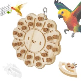 Bird Chew Toy - Hanging Wooden Feeder Toy with Corks for Parrots, Parakeets, Cockatiels, Macaw, Finches, Small & Medium Birds (Small Sun)