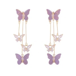 Purple Butterfly Tassel Earrings for Women Crystal Rhinestone Drop Earrings Animal Drop Dangle Charm Earrings