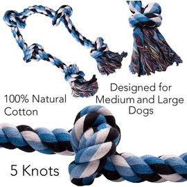 for Dog Toys, Dog Chew Toy, Dog Rope Toy, For Medium Dogs, Large Dogs, Pets, Durable, Natural Cotton, Stress Relief, Lack of Exercise, Durable, Clean, Brushing Teeth, 5 Knots Dog Rope Toy