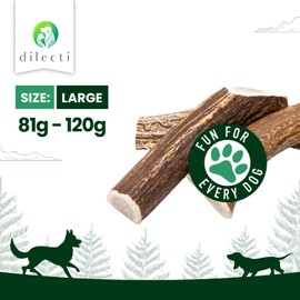 Dilecti Premium Natural Deer Antlers For Dogs - Rich in Proteins & Minerals - Durable, Long Lasting Dog Chew for Dental Care, Teething, and Boredom - Spilt L (81-120g), pack of 3
