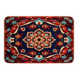 Vintage Bathroom Rugs Art Deco Bath Mat Blue Oriental Medallion Non Slip Bath Rugs 16x24 Boho Turkish Fluffy Shower Carpet Himalayas Bohemian Plush Shaggy Bath Mats for Tub Microfiber Red Decoratives