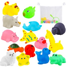 DERAYEE Bath Toys, 17 Pieces Bath Toys for Kids, Various Animals, Soft Swimming Games for Bathtub or Pool