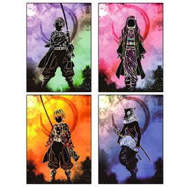 WKxinxuan Demon-Slayer Poster, Set of 4 Anime Poster, Kimetsu no Yaiba Poster, Nezuko Poster, Tanjiro Kamado Poster, Inosuke Poster, Gatsuma Zenitsu Poster, Wall Decoration, Gift for Children, 21 x 30
