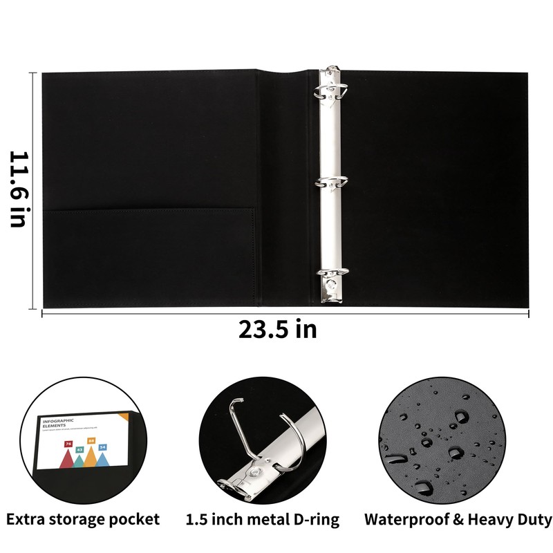 LETVPVOW Vintage Hardback 3 Ring Binder 1.5 Inch, Professional Leather