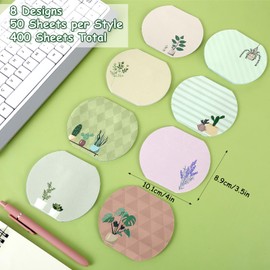 400Sheets Plant Sticky Notes Cute, Spring Theme Note Pads, Fishbowl Shape Funny Sticky Notes Set, Aesthetic Leaf Succulent Note Pads for School Office Work Supplies (50 Sheets Per Pad)